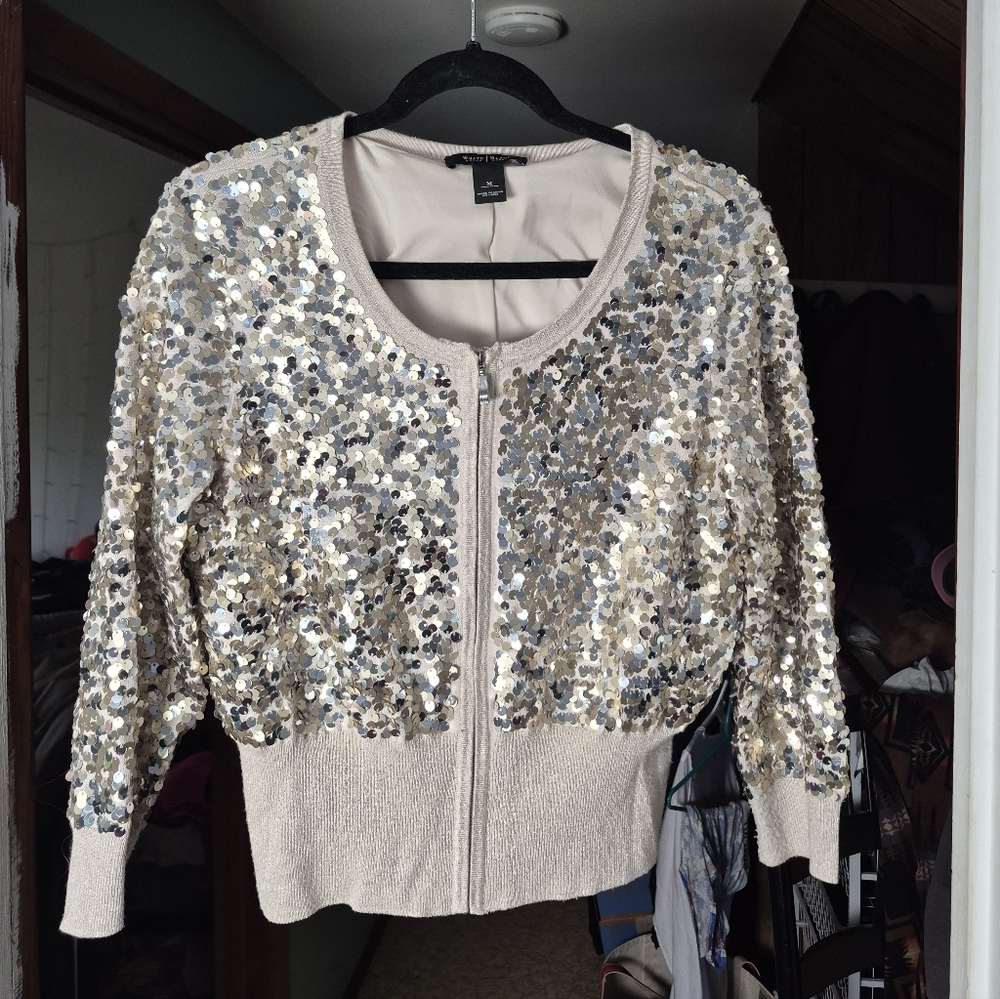 Medium Gold Sequin WHBM Crop Sweater
